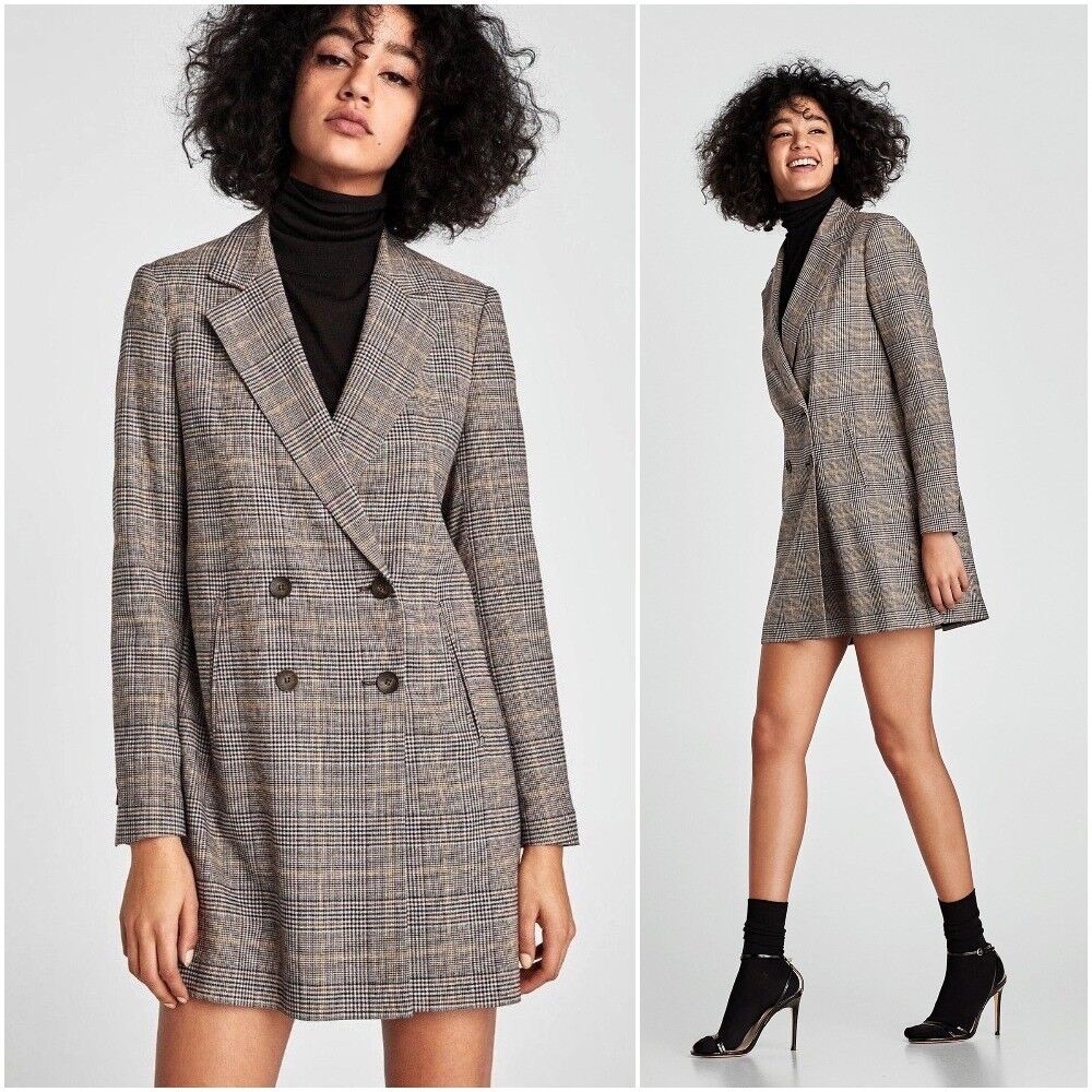 Zara Double Breasted Plaid Jacket